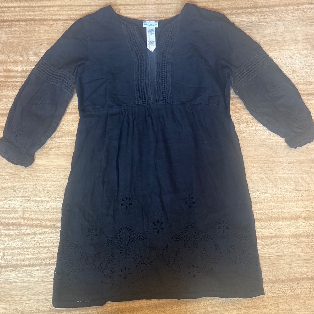 Tommy Bahama Black Eyelet Embroidered Linen Blend Dress SS500013 Small S/P